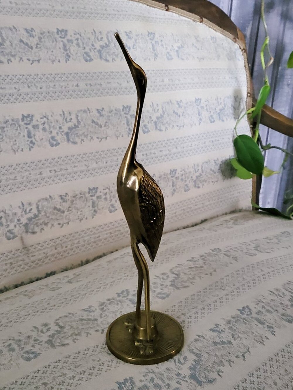 Vintage Brass Crane Heron Statue MCM Mid Century Gold Bird Figurine 12.5"